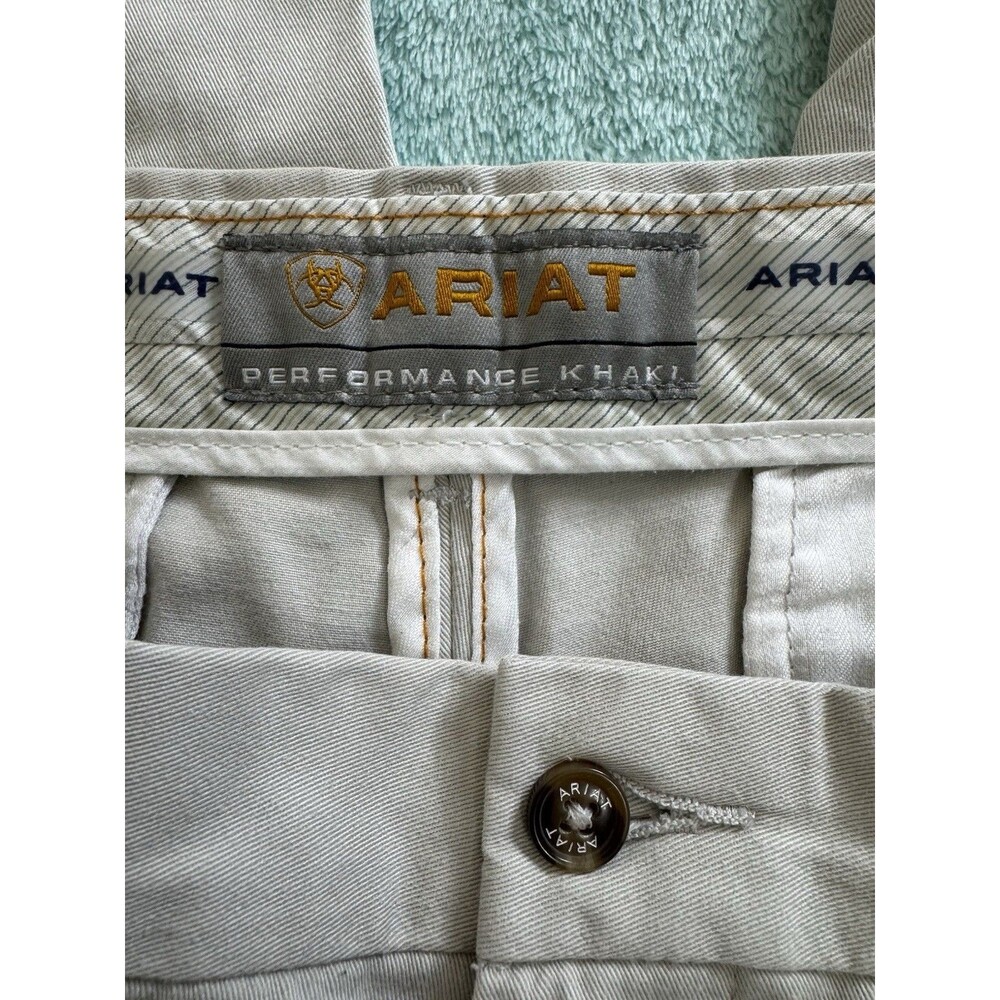 Ariat Performance Chino Pants Mens 35/34 Khaki Flat Front Casual Cotton